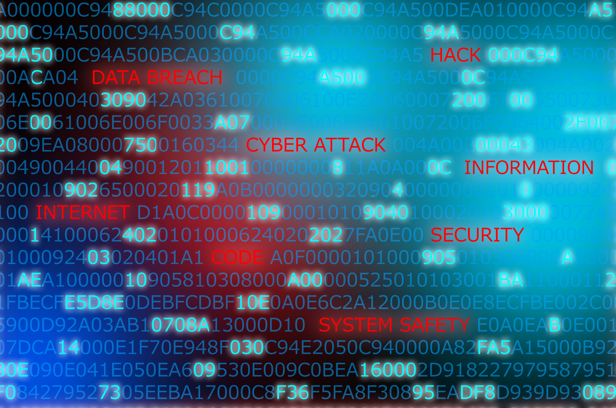 Words technology security code computer attack highlighted in against computer code background